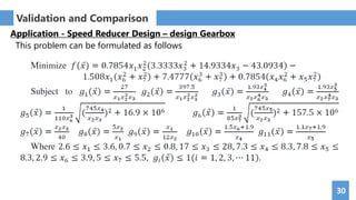 30
Application - Speed Reducer Design – design Gearbox
This problem can be formulated as follows
Validation and Comparison
 