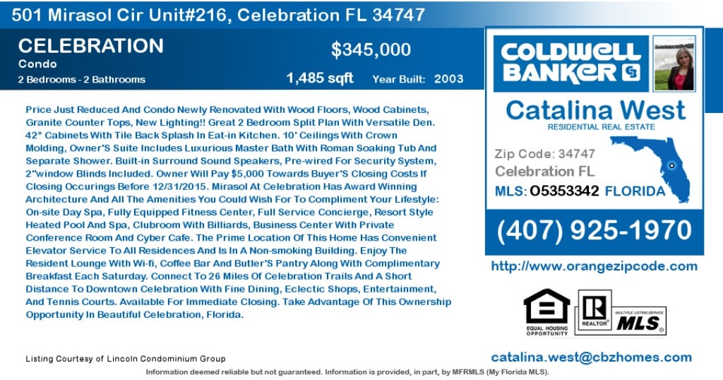 Homes for Sale in Celebration 501 Mirasol Cir Unit216, Celebration