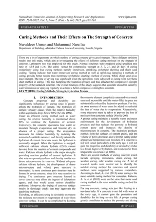 Curing Methods and Their Effects on The Strength of Concrete | PDF