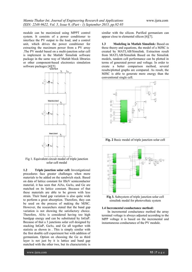 A MATLAB /Simulink Modal of TripleJunction Solar Cell and MPPT Based
