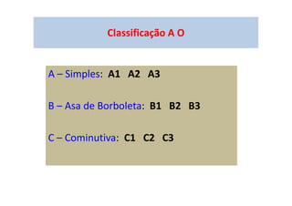 Classificação A O
A – Simples: A1 A2 A3
B – Asa de Borboleta: B1 B2 B3
C – Cominutiva: C1 C2 C3
 