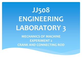 JJ508
ENGINEERING
LABORATORY 3
MECHANICS OF MACHINE
EXPERIMENT 2
CRANK AND CONNECTING ROD
 