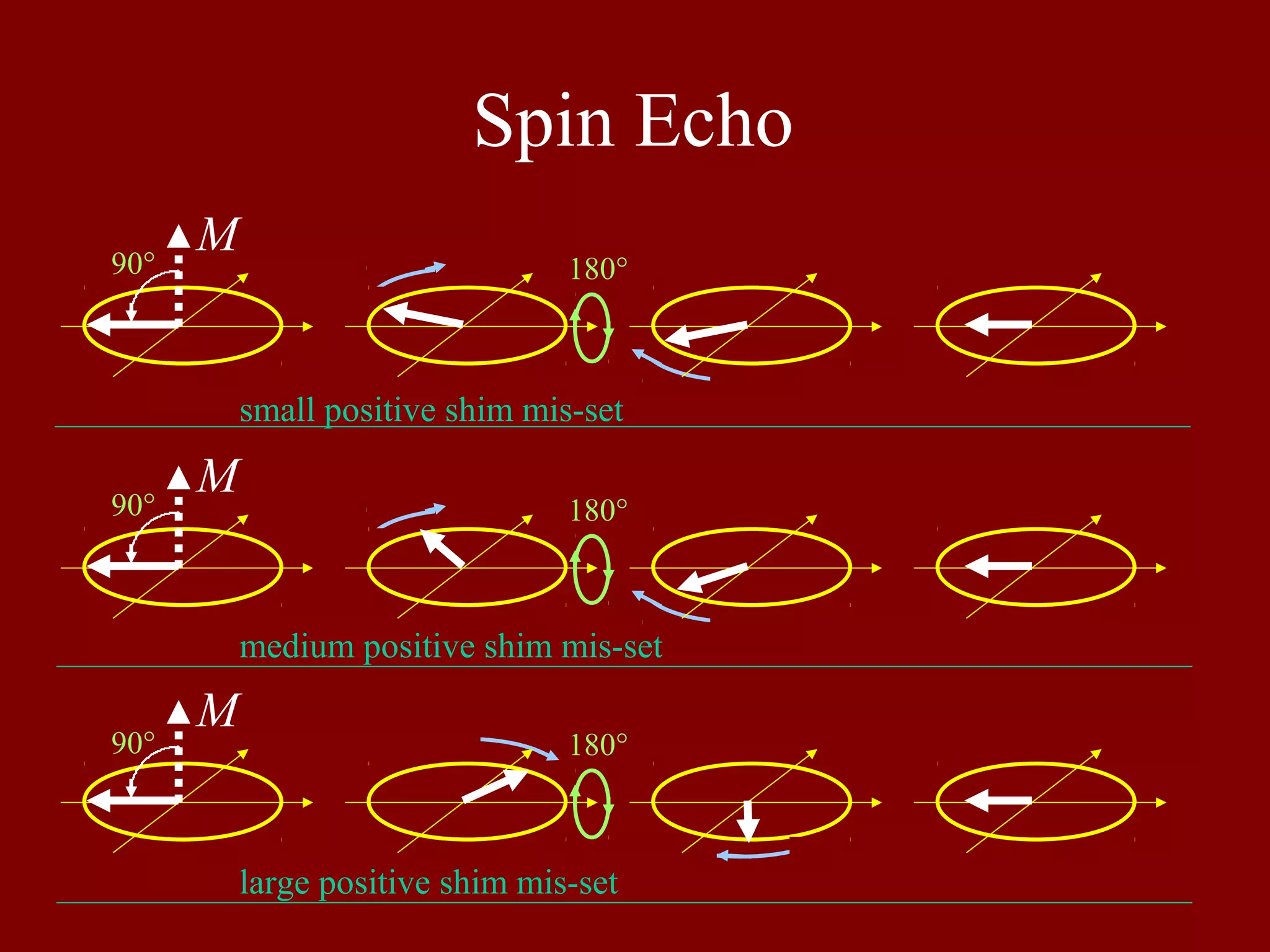 Spin Echo
M
M
M
180°
180°
180°90°
90°
90°
small positive shim mis-set
medium positive shim mis-set
large positive shim mis-set