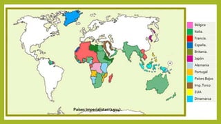 Bélgica
Italia.
Francia.
España.
Britania.
Japón
Alemania
Portugal
Países Bajos
Imp.Turco
EUA
Dinamarca
Países Imperialistas (1914).
 