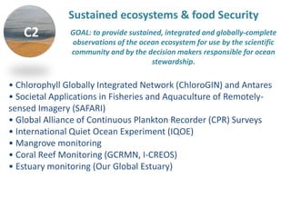 Sustained ecosystems & food Security
• Chlorophyll Globally Integrated Network (ChloroGIN) and Antares
• Societal Applicat...