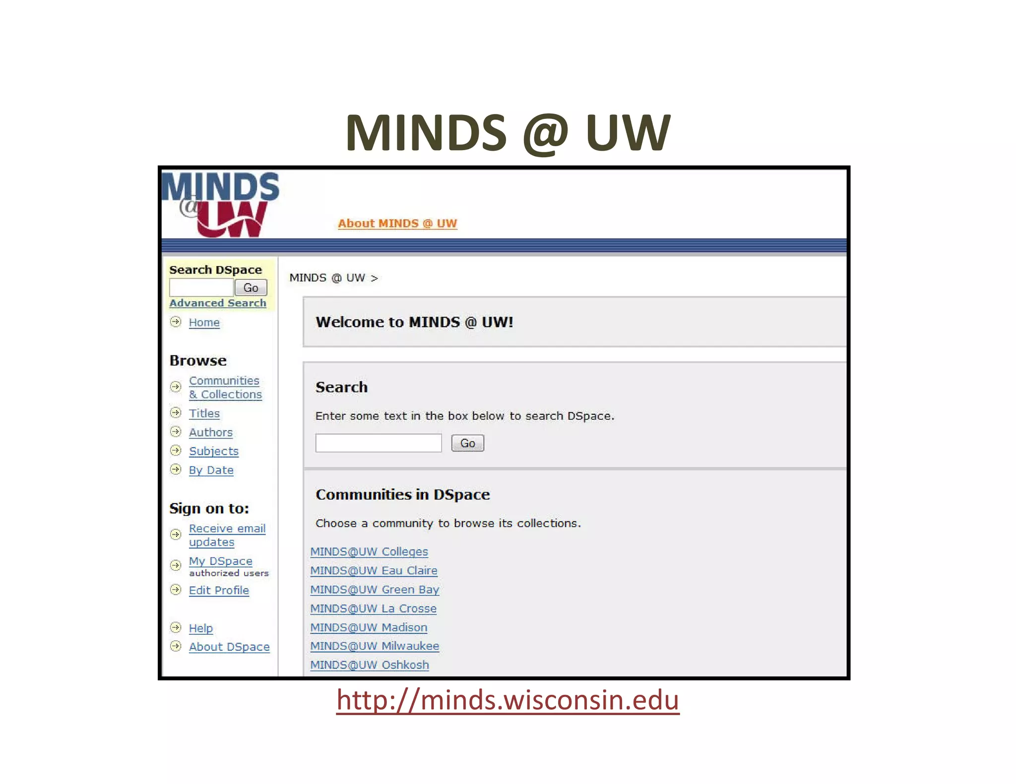 MINDS @ UW
MINDS @ UW




http://minds.wisconsin.edu
 