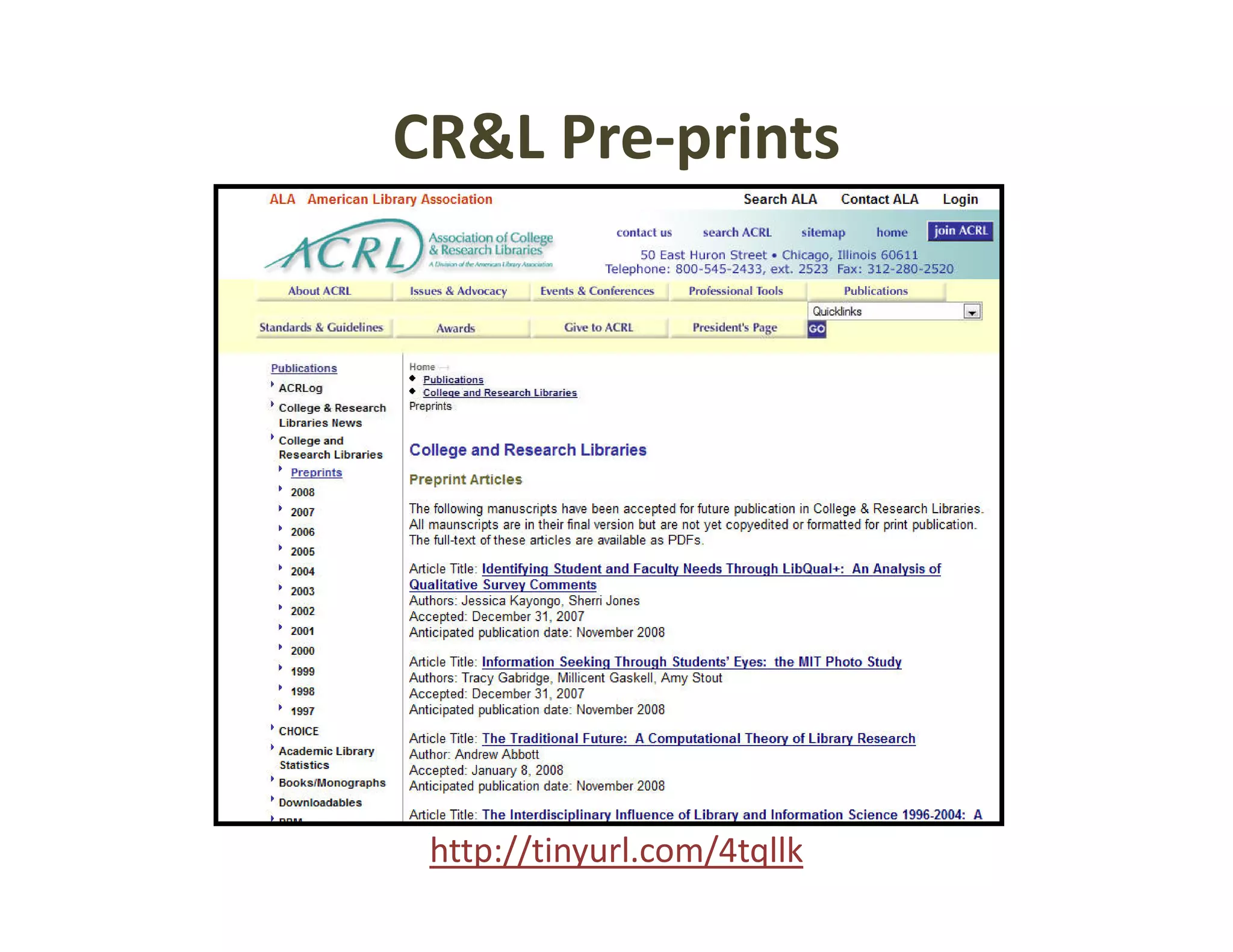 CR&L Pre‐prints




 http://tinyurl.com/4tqllk
 