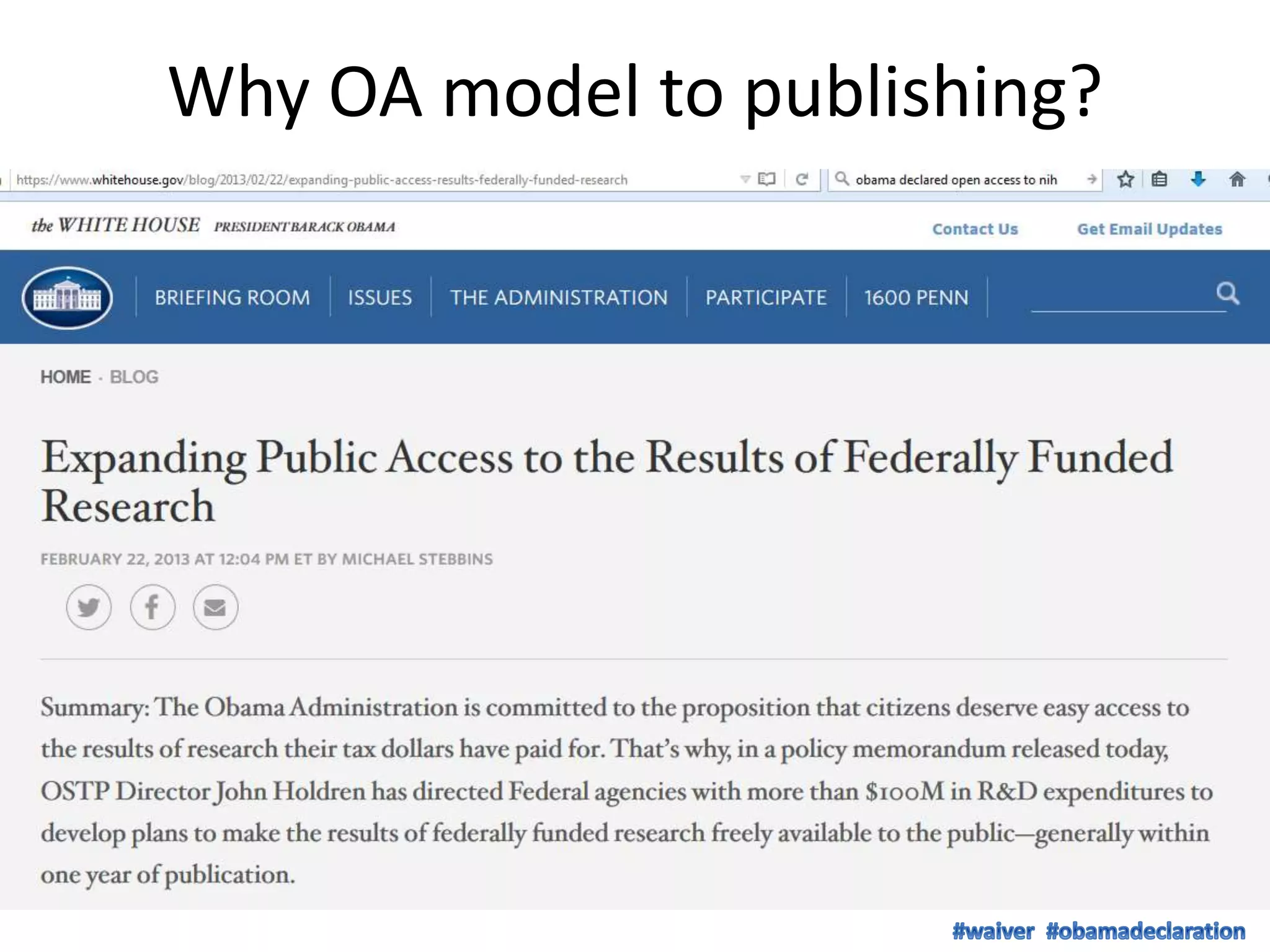 Why OA model to publishing?
 