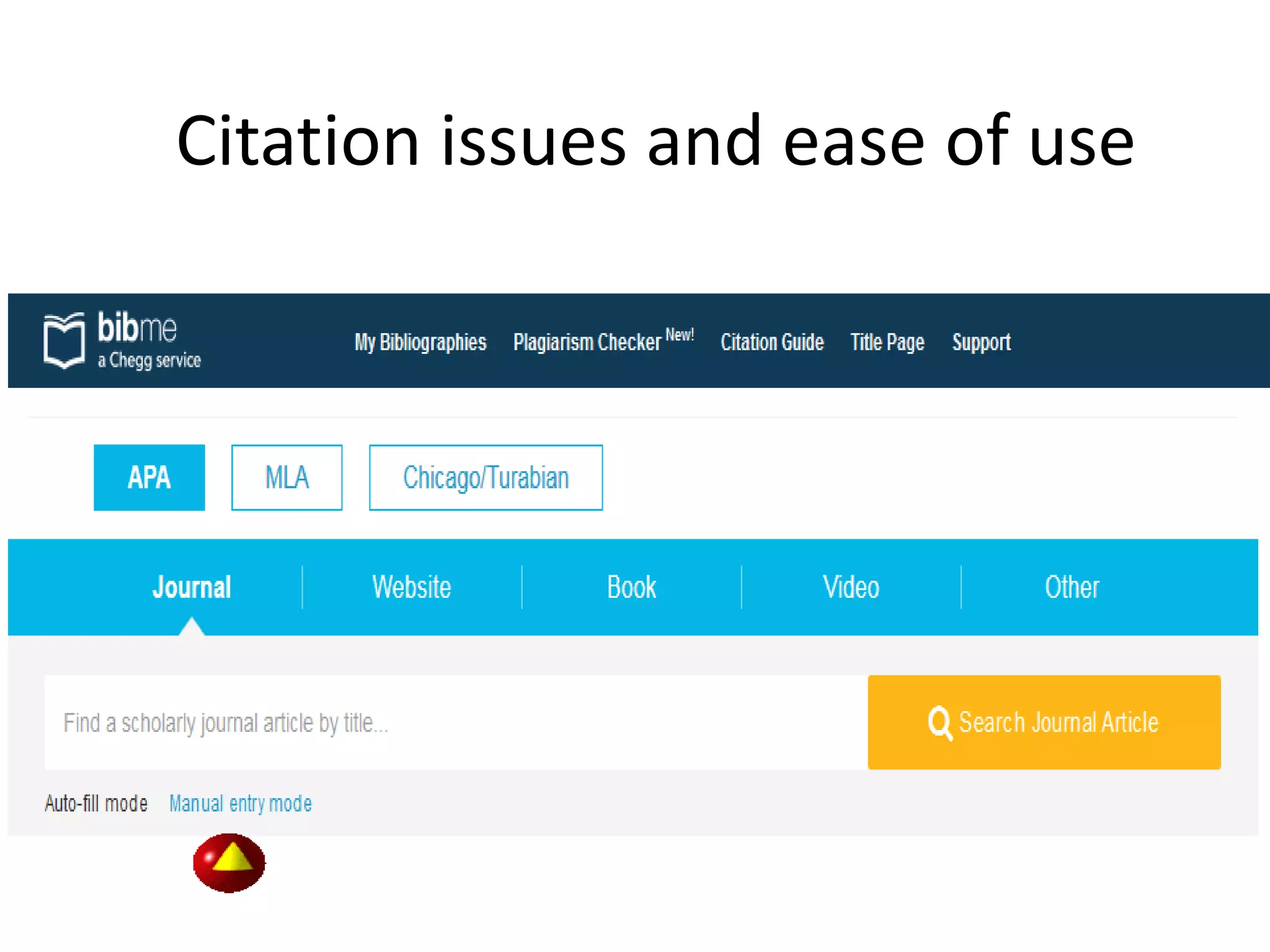 Citation issues and ease of use
 