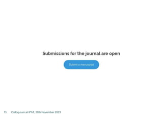 Colloquium at IPhT, 28th November 2023
15
 