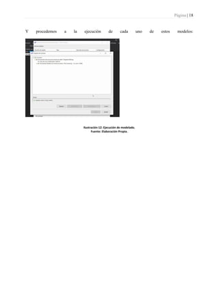 Página | 18
Y procedemos a la ejecución de cada uno de estos modelos:
Ilustración 12: Ejecución de modelado.
Fuente: Elaboración Propia.
 