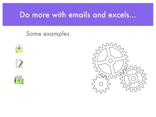 Do more with emails and excels...

 Some examples
 