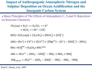 Impact of Anthropogenic Atmospheric Nitrogen and
Sulphur Deposition on Ocean Acidification and the
Inorganic Carbon System
 Basic Principles of The Effects of Atmospheric C, S and N Deposition
on Seawater Chemistry
Scott C. Doney. et.al., 2007
 