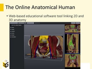 The Online Anatomical Human
• Web-based educational software tool linking 2D and
3D anatomy
 