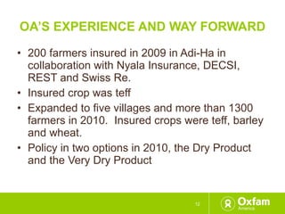 Supporting development of market for agricultural insurance