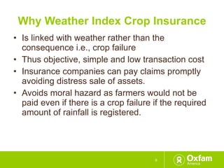 Supporting development of market for agricultural insurance