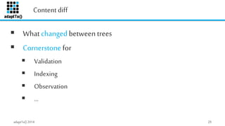 Content diff 
 What changed between trees 
 Cornerstone for 
 Validation 
 Indexing 
 Observation 
 … 
adaptTo() 201...