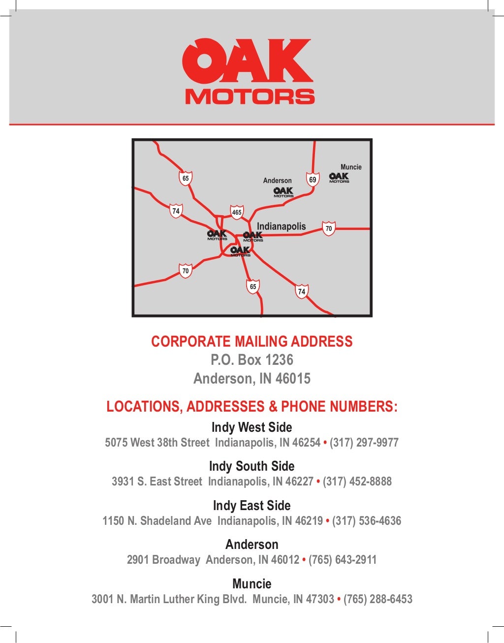Oak Motors Company Brochure