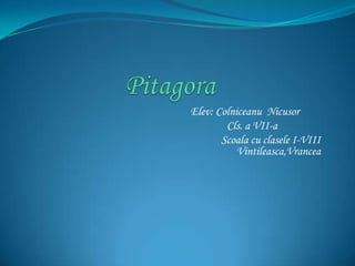                 Pitagora      Elev:Colniceanu  Nicusor                                                                                Cls. a VII-a 	                              Scoala cu clasele I-VIII Vintileasca,Vrancea 