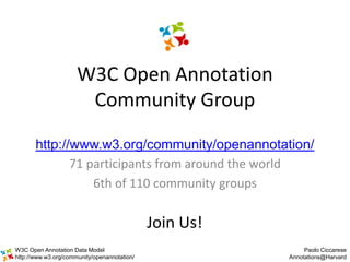W3C Open Annotation
                       Community Group
       http://www.w3.org/community/openannotation/
            ...