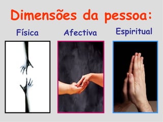 Dimensões da pessoa: Afectiva Espiritual Física 