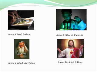 Amor à Arte Artista

Amor à Sabedoria  Sábio

Amor à Ciência Cientista

Amor Perfeito A Deus

 