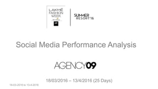 Social Media Performance Analysis
18/03/2016 – 13/4/2016 (25 Days)
18-03-2016 to 13-4-2016
 