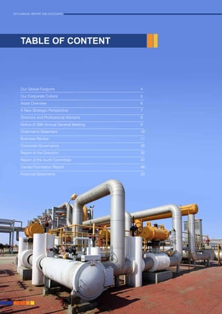 2015 ANNUAL REPORT AND ACCOUNTS
2.
Our Global Footprint
Our Corporate Culture
Asset Overview
A New Strategic Perspective
Directors and Professional Advisers
Notice of 39th Annual General Meeting
Chairman’s Statement
Business Review
Corporate Governance
Report of the Directors
Report of the Audit Committee
Oando Foundation Report
Financial Statements
TABLE OF CONTENTTABLE OF CONTENT
2015 ANNUAL REPORT AND ACCOUNTS
2.
4
5
6
7
8
9
10
11
28
32
47
48
53
 