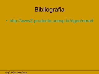 Bibliografia http://www2.prudente.unesp.br/dgeo/nera/Produ%C3%A7%C3%A3o%20NERA/Cliff%20-%20Unesp%20oficina%2004-2004.pdf Prof. Sílvia Mendonça 