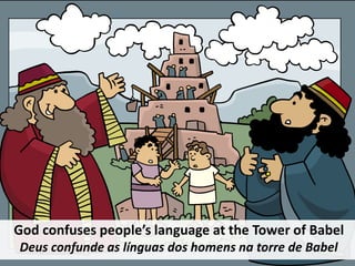 God confuses people’s language at the Tower of Babel
Deus confunde as línguas dos homens na torre de Babel
 