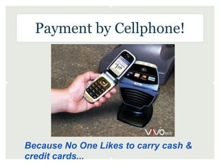 Payment by Cellphone!




Because No One Likes to carry cash &
credit cards...
 