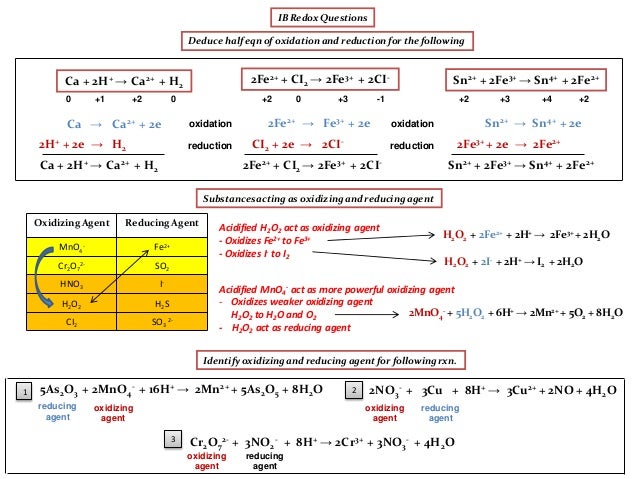 ib chemistry on redox oxidizing reducing agents and writing half re reducing agent