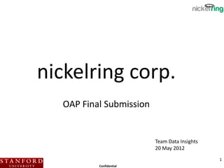nickelring corp.
  OAP Final Submission


                         Team Data Insights
                         20 May 2012
                                              1
          Confidential
 