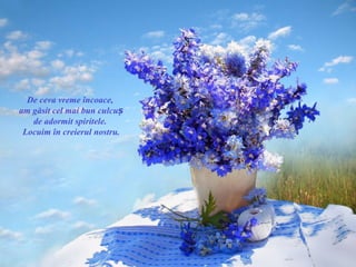 De ceva vreme încoace,
am găsit cel mai bun culcuș
   de adormit spiritele.
 Locuim în creierul nostru.
 