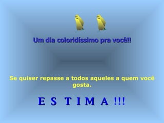 Um dia coloridíssimo pra você!!   Se quiser repasse a todos aqueles a quem você gosta. E S T I M A  !!! 