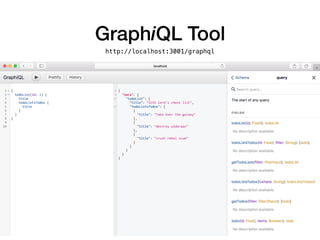 GraphiQL Tool
http://localhost:3001/graphql
 