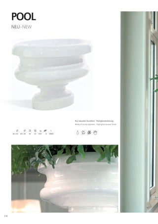 POOl
      NEU · NEW




                                                       Aus robustem Kunstharz · Hochglanzlackierung
                                                       Made of sturdy polyresin · High-gloss lacquer finish


                                     kg          #
      60 x 43   45 x 20   42   23   14,4   8   18405




218
 
