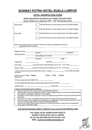 Hotel Reservation Form Oasis International Conference on Islamic Education 2014 4th - 6th November 2014 