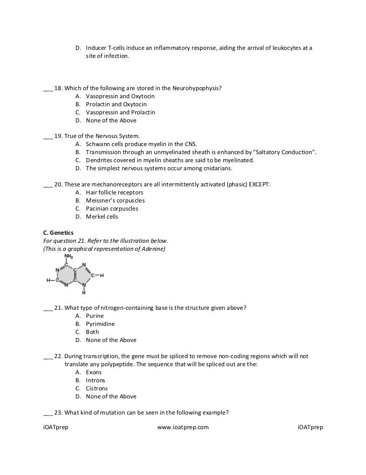 Optometry Admission Test Practice Biology Questions