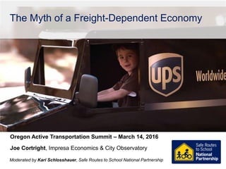 The Myth of a Freight-Dependent Economy
Oregon Active Transportation Summit – March 14, 2016
Joe Cortright, Impresa Economics & City Observatory
Moderated by Kari Schlosshauer, Safe Routes to School National Partnership
 