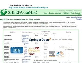 Liste des options éditeurs
http://www.sherpa.ac.uk/romeo/PaidOA.php
 