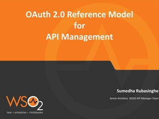 OAuth	
  2.0	
  Reference	
  Model	
  
for	
  	
  
API	
  Management	
  

Sumedha	
  Rubasinghe	
  

Senior	
  Architect,	
  WSO2	
  API	
  Manager	
  Team	
  

 