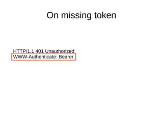 On missing token 
HTTP/1.1 401 Unauthorized 
WWW-Authenticate: Bearer 
 