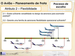 O Avião – Planeamento de Frota                                Processo de
                                                                escolha
   Atributo 2 – Flexibilidade
 2.1 - Existe suficiente versatilidade no design da aeronave para acomodar
 payload?

 2.2 - Garante uma família de aeronaves flexibilidade operacional suficiente?




     Por: Luís Miguel Cruz
 