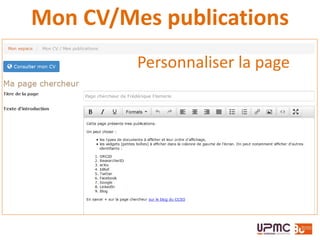 Personnaliser la page
Mon CV/Mes publications