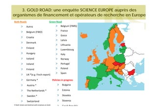 3. GOLD ROAD: une enquête SCIENCE EUROPE auprès des
organismes de financement et opérateurs de recherche en Europe
Both Ro...