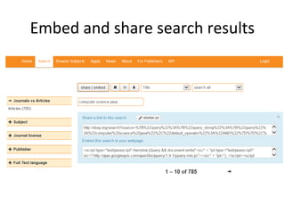 Embed and share search results
 