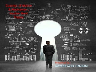Concept of Motive
& Motivation ,
Maslow Need
Theory
Presented By:-
MAYANK MULCHANDANI
 