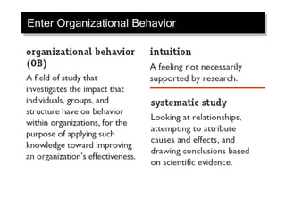 Enter Organizational Behavior
 
