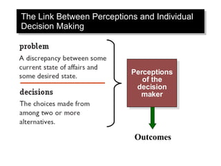 The Link Between Perceptions and Individual Decision Making Perceptions of the decision maker Outcomes 